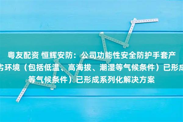 粤友配资 恒辉安防：公司功能性安全防护手套产品，针对不同恶劣环境（包括低温、高海拔、潮湿等气候条件）已形成系列化解决方案